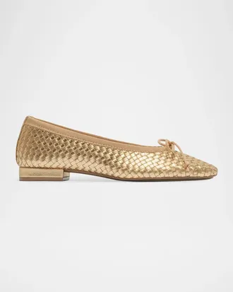 Bernardo Blanche Woven Metallic Leather Ballerina Flats