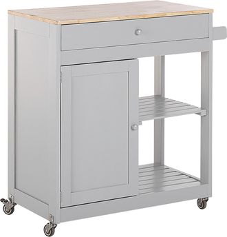 Beliani Beliani - Carrito De Cocina De Mdf Madera De Caucho Gris 75 X 43 X 87 Cm Ruedas Estante 2 Baldas 1 Caj&oacute;n Trapani