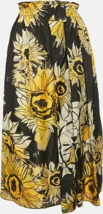 N&deg;21 N&ordm;21 Black Sunflower Print Silk Ruffled Midi Skirt