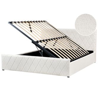 Beliani Cama Con Somier De Boucl&eacute; Blanco Crema 180 X 200 Cm Almacenaje Cabecero Rochefort