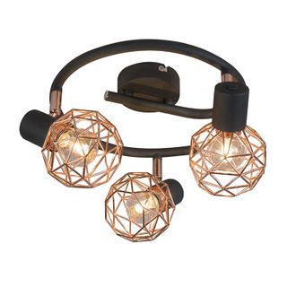 QAZQA Dise&ntilde;o Foco Moderno Negro Con Cobre 3 Luces - Mesh Acero Redonda Adecuado Para Led Max. 3 X 40 Watt - Qazqa