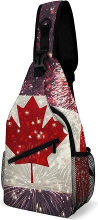 Generic Happy Canada Day Firework Flag Mens Crossbody Chest Sling Bag for Travel Hiking Lightweight Shoulder Bags with Small Side