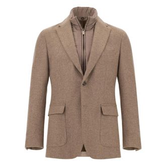 Boggi Milano Jassen, Heren, Beige, L, Wol, Wollen Blend Blazer met Uitneembaar Gilet