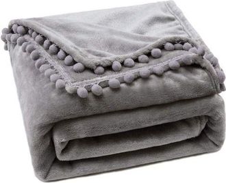 OEM Manta Polar De Terciopelo De Franela, 1 Pieza, Gruesa, Mullida, Suave Y C&aacute;lida, Con Pomp&oacute;n Decorativo, 100 X 150 Cm, Gris