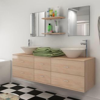vidaXL Conjunto De Muebles De Ba&ntilde;o Y Lavabo 7 Piezas Beige Vidaxl