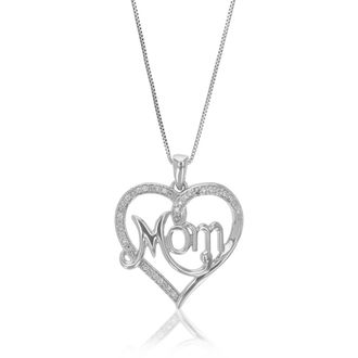 Vir Jewels 1/10 cttw Lab Grown Diamond MOM Pendant Necklace in Sterling Silver with Chain For Women
