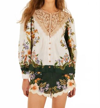 Farm Rio Short Sleeve Blouse In Nature Sand