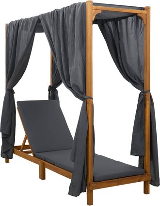 vidaXL Tumbona Individual Con Toldo Y Cortinas Madera De Acacia S&oacute;lida Vidaxl