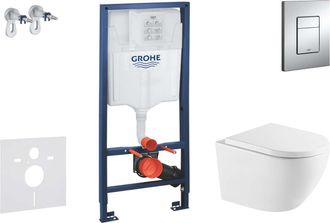 GROHE Rapid Sl - Conjunto De M&oacute;dulo De Instalaci&oacute;n Empotrada, Inodoro Oudee Y Asiento Con Cierre Suave, Bot&oacute;n Skate Cosmopolitan, Cromo Sani11ba1110