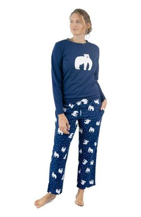 Leveret Womens Cotton Top & Flannel Pants Printed Holiday Pajama Set in Polar Bear at Nordstrom, Size X-Small