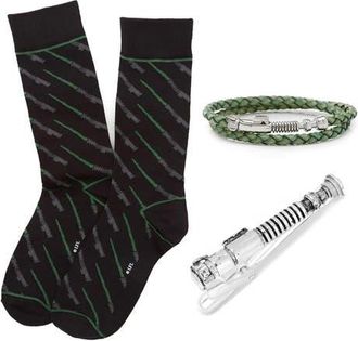 Cufflinks Inc. Luke Skywalker Lightsaber Socks, Bracelet & Tie Clip Set in Green at Nordstrom
