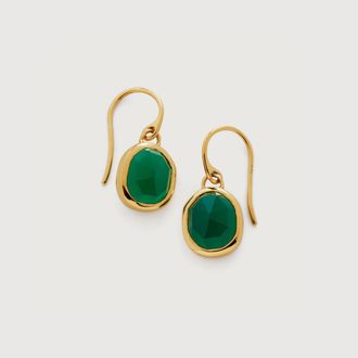 Monica Vinader Siren Green Onyx Wire Earrings, Gold Vermeil on Silver