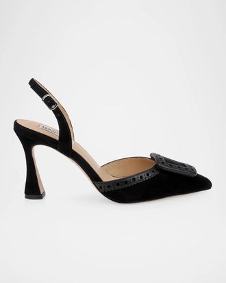Badgley Mischka 85mm Yanira Suede Buckle Slingback Pumps