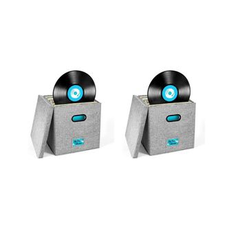 OEM Caja Para Guardar Discos De Vinilo (2 Unidades) Con Tapa Y Asas, Organizador De Discos De Vinilo, Elegante Decoraci&oacute;n Para El Hogar, Soporte