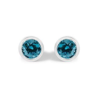 House of Brilliance 14K White Gold 1/2 Cttw Bezel Set Lab Grown Blue Diamond Solitaire Stud Earrings at Nordstrom