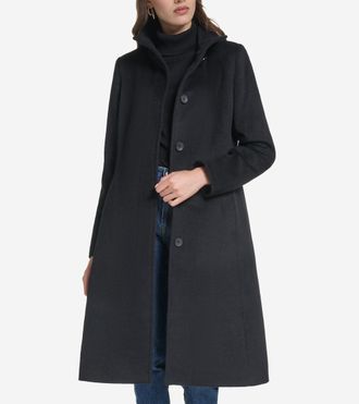 Cole Haan Womens Stand Collar Wool Coat - Black Size 14
