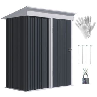 OUTSUNNY Steel Garden Shed - Small Lean-to Shed for Bike Tool - 5x3 ft Dark Grey | TJ Hughes Black