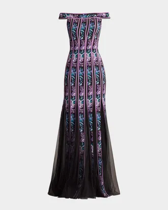 Tadashi Shoji Off-Shoulder Godet Gown