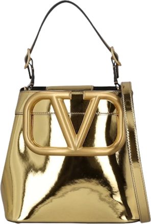 Valentino Pre-owned Womens Supervee Logo Tote Bag - 20s - Gold Leather - One Size