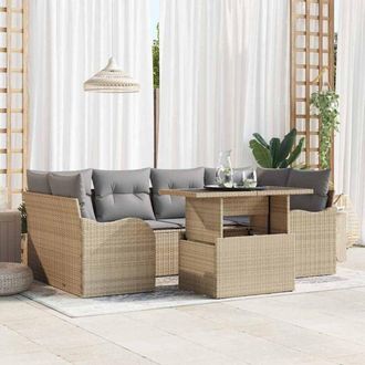 vidaXL Vidaxl - Conjunto De Sof&aacute; De Jard&iacute;n Con Coj&iacute;n 7 Pcs Beige Polirat&aacute;n