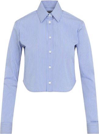 Balenciaga Gestreepte Cropped Blouse - Dames - Overhemden - Blauw - XS - Katoen - Overhemden
