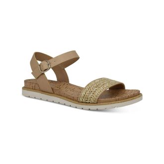 Sun + Stone Mattie Flats Sandals Women 5 Brown Raffia Adjustable Strap GBNC434