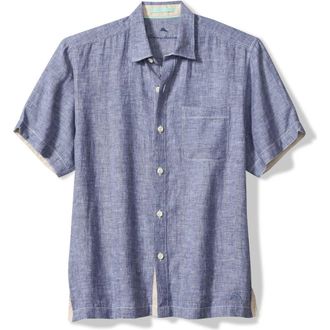 Tommy Bahama Paradise Breezer Short Sleeve Linen Button-Up Shirt in Island Navy at Nordstrom, Size 4Xlt