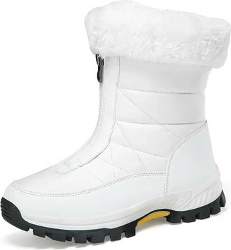 Generic ZBDP Winter Plush Thick Snow Boots Outdoor Sports Womens Anti-Skid Waterproof Zipper with Plush Thick Sole Platform White
