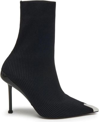 Alexander McQueen Gebreide Enkellaarzen met Zilveren Neuskap - Dames - Laarzen met Hak - Zwart - 38 EU - Schoenen