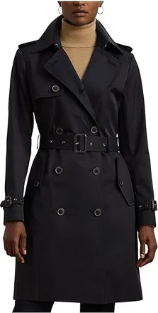 Lauren Ralph Lauren Db Belted Rain 38 Womens Coat Dark Navy : SM, Cotton/Polyester