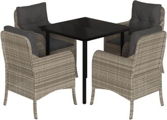 vidaXL Set Comedor De Jard&iacute;n 5 Pzas Cojines Rat&aacute;n Sint&eacute;tico Gris Claro Vidaxl