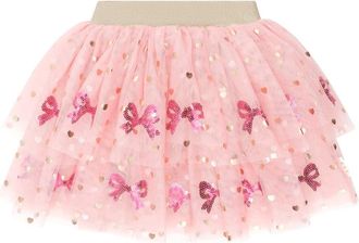 Huxbaby Sequin Bow Tiered Tulle Skirt in Dusty Pink at Nordstrom, Size 6-12M