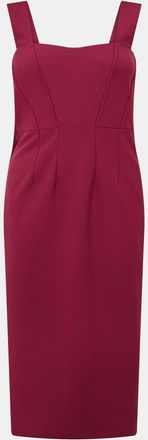 HUGO BOSS Womens Dizena Sweetheart Neck Sleeveless Midi Dress in Dark Red - Size 14 UK