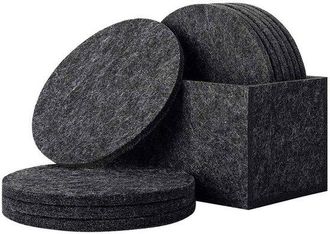 OEM Posavasos Redondos De Fieltro - Juego Premium De 10 Piezas Con Caja, Posavasos De Vidrio Gris Para Vasos, Bebidas, Tazas Y Jarras