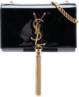 Saint Laurent Womens Pre-owned Small Patent Monogram Kate Tassel Crossbody - Black Leather - One Size