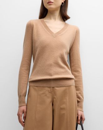 Neiman Marcus Cashmere Classic V-Neck Sweater