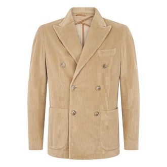 Fedeli Jassen, Heren, Beige, L, Katoen, Dubbele-breasted Jas