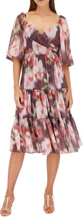 Sachin & Babi Jamie Ikat Floral Print Midi Dress In Grape