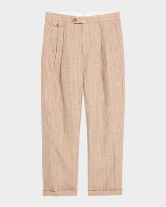 SIMKHAI Men & apos;s Jacob Striped Linen Pleated Pants