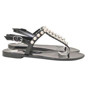 Stuart Weitzman Goldie Faux-Pearl-Embellished Jelly Sandals in Black Rubber