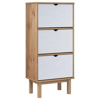 Berkfield Home Shoe Cabinet OTTA with 3 Drawers Brown&White Solid Wood Pine in Brown