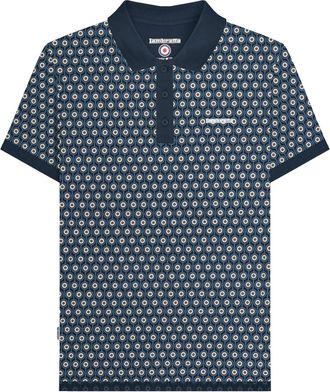 Lambretta Heren Rondel Geometrisch Groot & Lang Poloshirt (Marine / Zilver)
