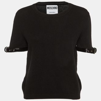Moschino Black Cashmere Belted Cuff Detail Jumper L