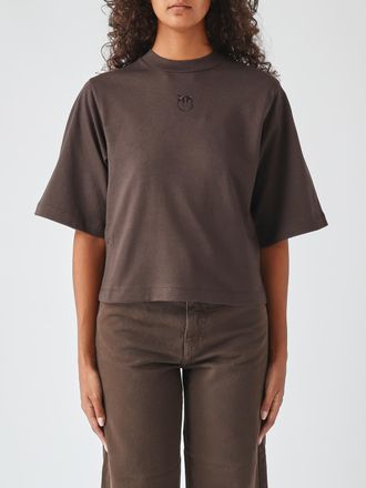 Pinko T-shirt in cotone a maniche corte con spalle scese e logo