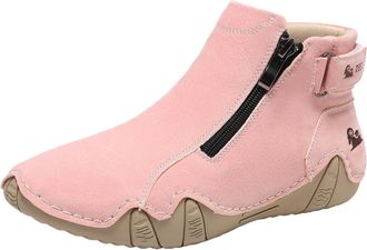 Generic Orthopedic Sneakers for Women Slip on Leather Boots Outdoor Comfy Arch Support Daily Walking Shoes Side Zipper High Top Loafer Ultralight Barefoot Ank