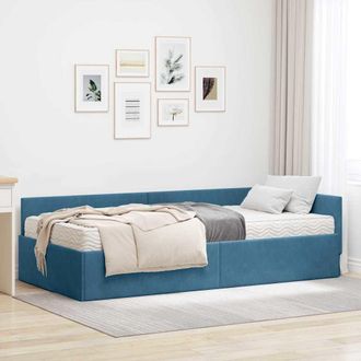 vidaXL Estructura De Cama Esquina Con Colch&oacute;n 2 Uds. Azul 80 X 200 Cm Vidaxl