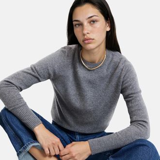 La Redoute Collections Trui met ronde hals, in fijn tricot, kasjmier