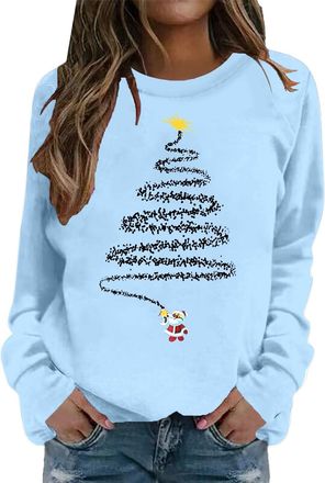 Generic Christmas Tree Jumper Women Long Sleeve Pullover Xmas Tree Print Sweatshirt Fleece Lined Sweaters Tops Crewneck T-Shirt Winter Autumn Casual Jumpers C