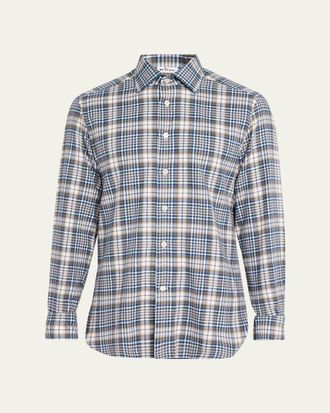 Kiton Mens Cotton Plaid Classic Fit Button-Down Shirt