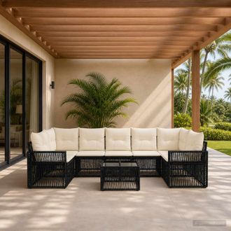 vidaXL Vidaxl Set Divano Da Giardino 8 Pz Nero Polyrattan